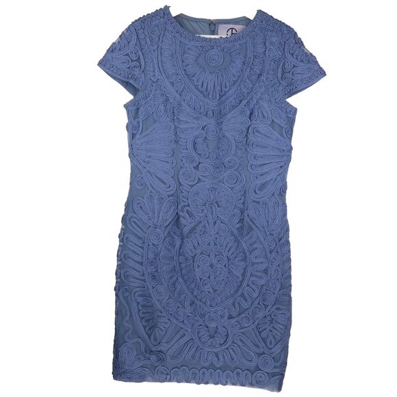 JS Collections Dress Womens 10P Blue Short Sleeve Soutache Mesh Cocktail Lined - Picture 1 of 16